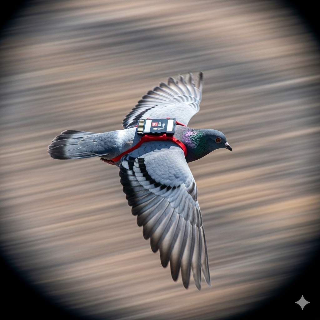 Pigeon carrying data packet